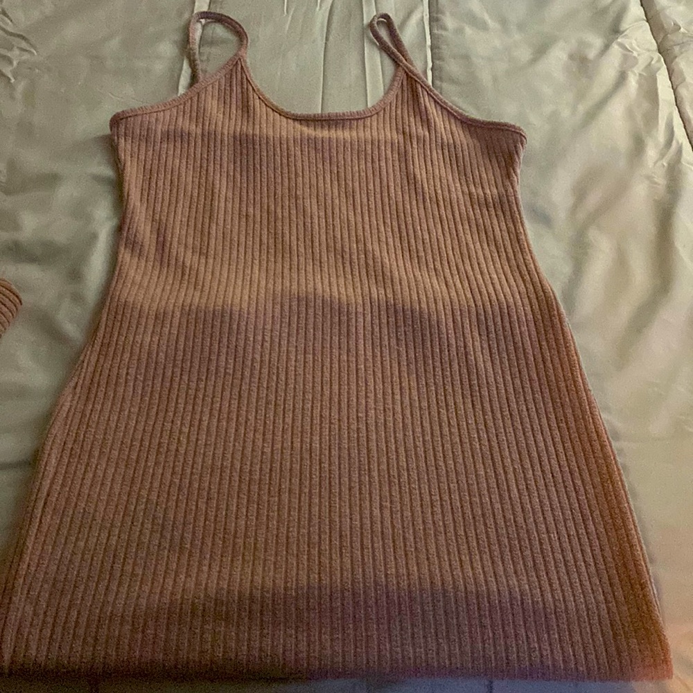 Color dark peachy 2 piece set mini dress with cardigan.